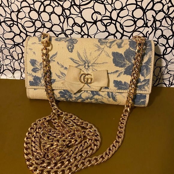 Gucci canvas ribbon Marmont wallet on chain - Picture 1 of 16
